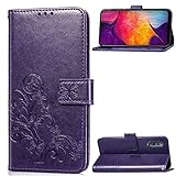 Halnziye Case for Samsung Galaxy A50, Magnetic Closure Soft TPU Flip Leather Wallet Phone Case with Kickstand Card Slots Designed for Samsung Galaxy A50 Cover - Purple