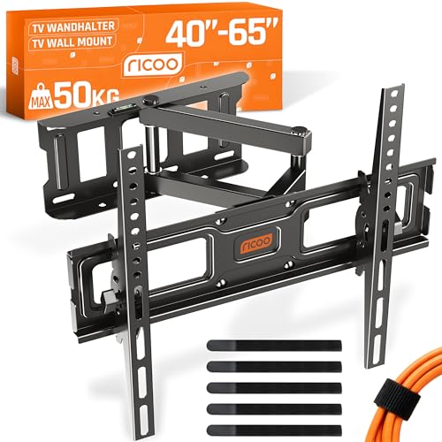 RICOO S6144 TV Wandhalterung Schwenkbar für 40-65 Zoll Fernseher TV Halterung bis 50 Kg VESA 200x200 bis VESA 400x400 Wandhalterung Fernseher Halterun