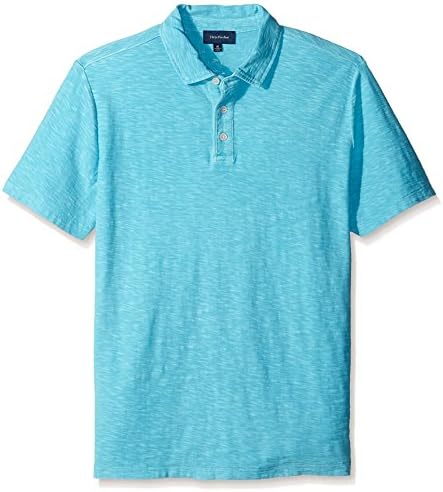Thirty Five Kent Men's Short Sleeve Trimmed Placket Polo, Turquoise, L