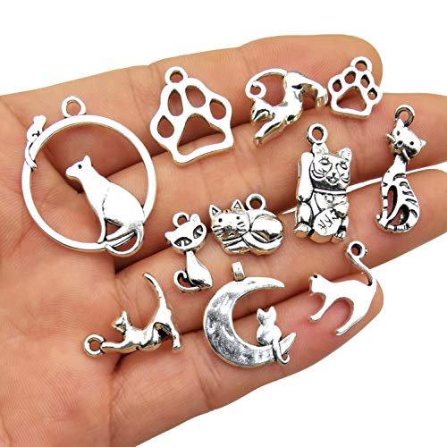 Youdiyla 64pcs Cat Charms Collection, Mix Pet Animal Metal Pendant Supplies Findings for Jewelry Making (HM180)