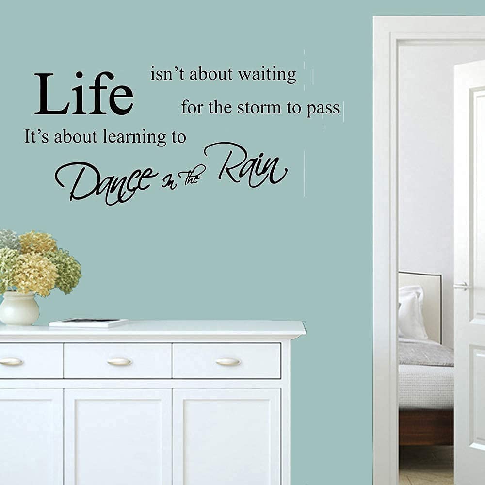 CUNYA 2 Set DIY Black Inspirational Quotes Wall Stickers, Life Isn’t About Waiting for The Storm to Pass It’s Learning to Dance in The Rain and Love Birds Wall Art Decals Home Decor