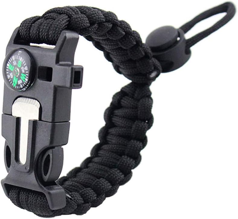 MansWill Adjustable 5 in 1 Survival Bracelet, New 7 Core Paracord Emergency Sports Wristband Gear Kit Waterproof Compass, Rescue Whistle, Fire Starter Multi-Tool Wilderness Adventure Accessories