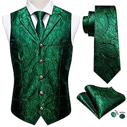 Barry.Wang Mens Suit Vest Emerald Green Paisley