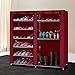 Z ZTDM 6-Tiers 12 Lattices Non-woven Fabric Shoe Cabinet with Dustproof Cover Closet 36-Pair Shoes Storage Rack (RED)