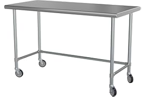 KROLLEN INDUSTRIAL 30" x 60" 18-Gauge 430 Stainless Steel Open Base Work Table with 5" Heavy Duty Zinc Swivel Stem Casters for Commercial Kitchen, Restaurant, Cafe