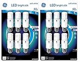 GE Bright Stik 9 Watt Non-Dimmable 2700K LED Bulb (Pack of 2 Total of 12 Bulbs)