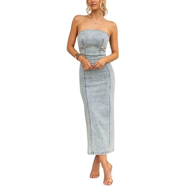 white christmas dresses Women's Denim Strapless Dress main image 0