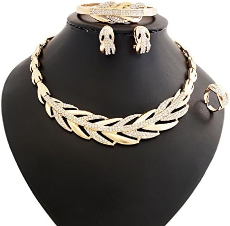 Fashion Jewelry Bracelets Necklace Stud Earring Sets Women's Saudi 18k Gold Colour Plated Rhinestone Ladies Jewellery