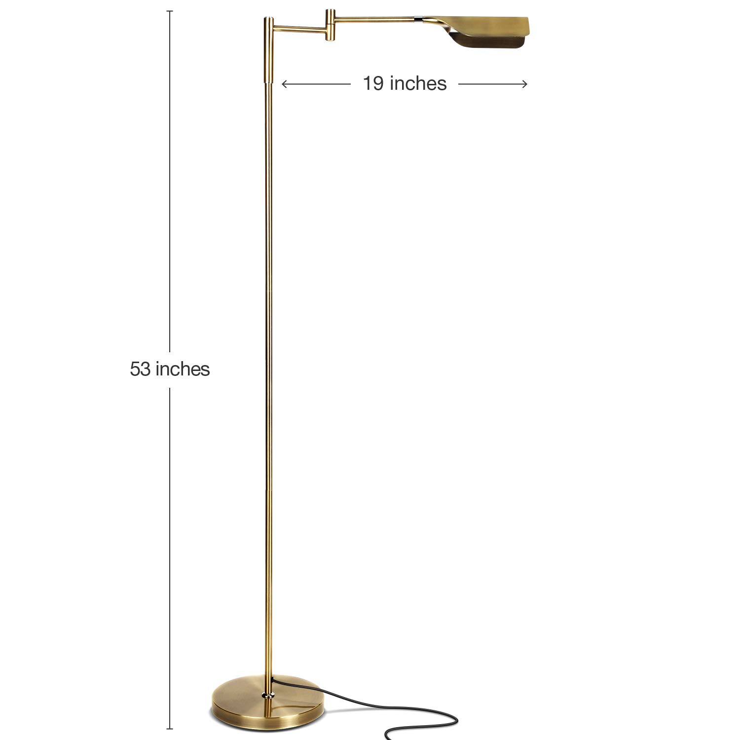 Brightech Leaf Pharmacy LED Reading Lamp, Dimmable Floor Lamp with Easy Rotation over Chair or Desk for Living Rooms & Offices, Adjustable Standing Tall Lamp, For Sewing & Crafts, Antique Brass (Gold)