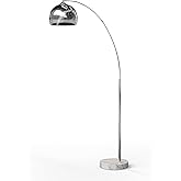 Teamson Home Arquer 68.1" Arc Floor Lamp for Living Rooms, Home Offices, Dining Rooms, Bedrooms with Faux White Marble Base a