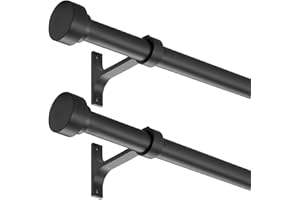 2 Pack Heavy Duty 1 Inch Diameter Single Curtain Rods 72-144” Adjustable Window Curtain Rod with Aluminum Alloy Cylindrical C