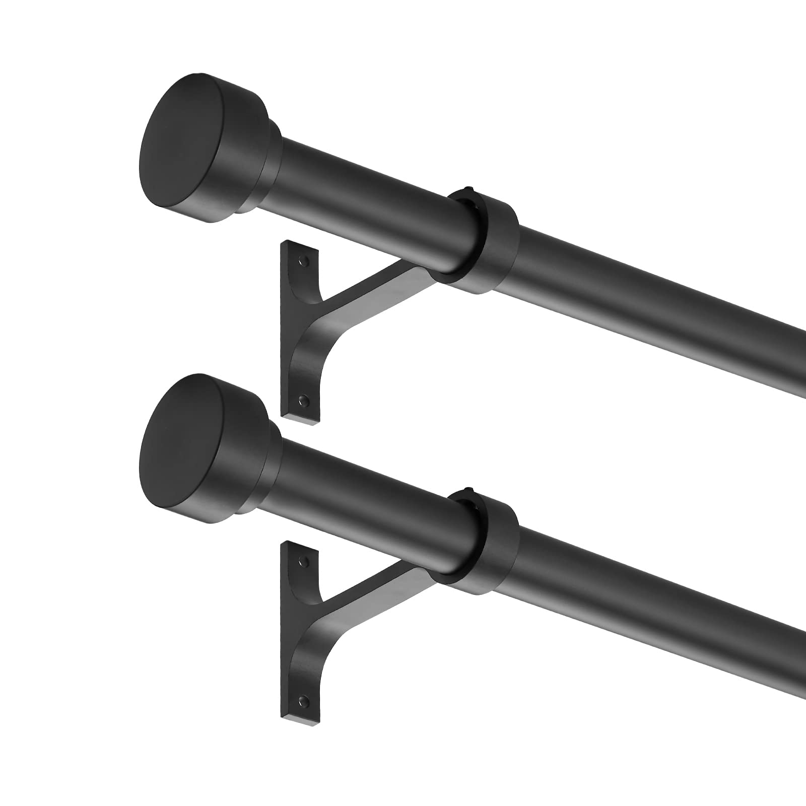 Photo 1 of 2 Pack Heavy Duty 1 Inch Diameter Single Curtain Rods 36-72” Adjustable Window Curtain Rod with Aluminum Alloy Cylindrical Cap Finials, Wall Mount and Ceiling Mount, Matte Black
