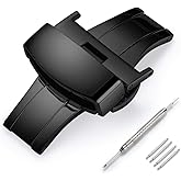 TEXNEWS Stainless Steel Deployment Clasp Silver/Gold/Black/Rose Gold Watch Band Buckle Color&Width (14mm,16mm,18mm,20mm,22mm)