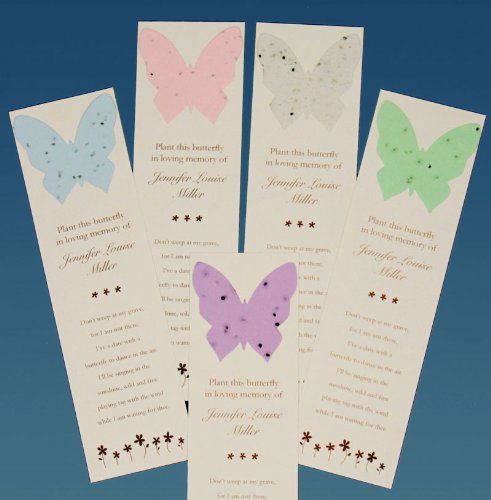 Personalized Butterfly Memorial Bookmarks with Seeds (Set of 25) Plantable Funeral Cards (Pink)