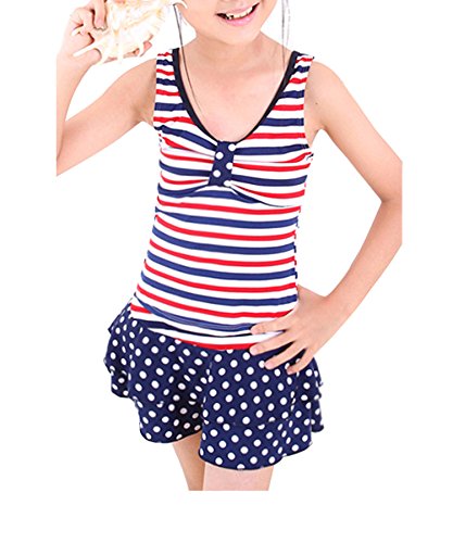 Wengift Kids Striped Vest Swimsuit Dress