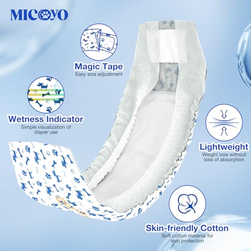 MICOOYO Disposable Male Dog Diapers, Super Absorbent Male Dog Panties, Dog Diapers with Moisture Indicator (S, Pack of 50)