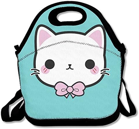 Kitty Cute Illustration Insulated Lunch Bag - Neoprene Lunch Bag - Large Reusable Lunch Tote Bags For Women, Teens, Girls, Kids, Baby, Adults Portable Carry