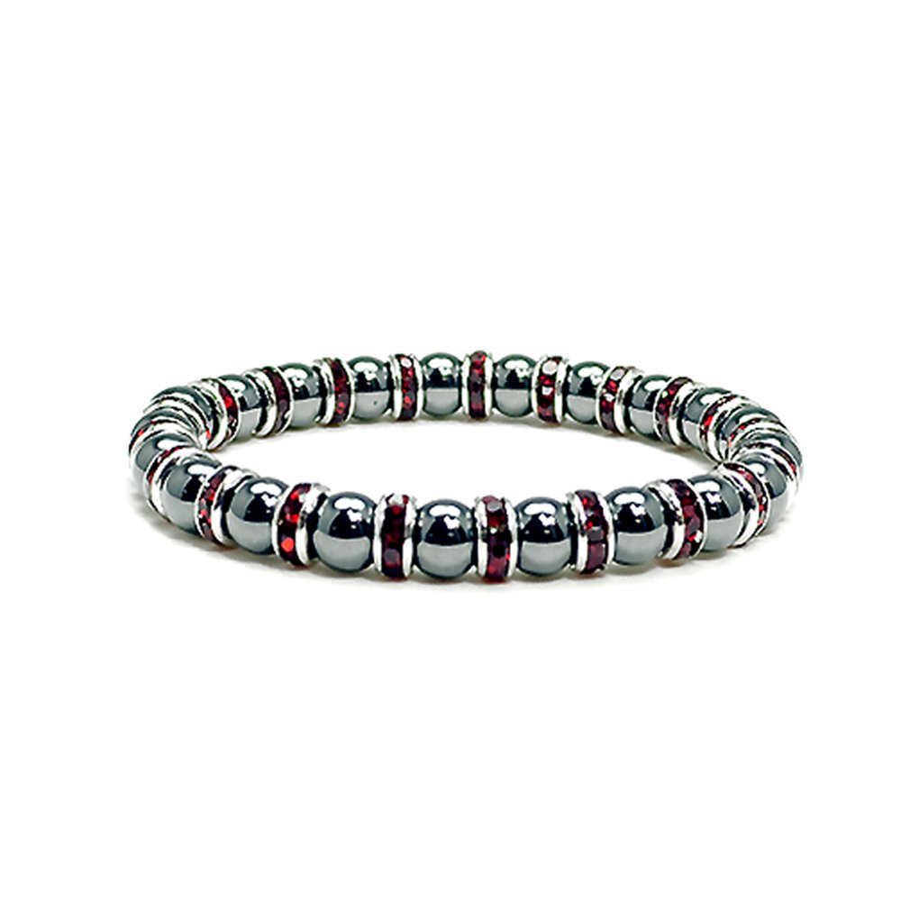Accents Kingdom Women's Magnetic Hematite Tuchi Simulated Pearl Bracelet with Simulated Garnet Crystal, 7.5"