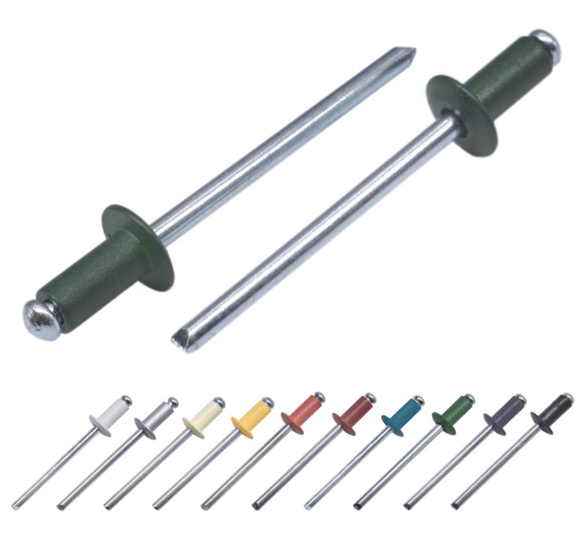 (Pack of 100 pcs) Painted Blind Rivets 3.2 x 8 mm, Dome Head, DIN 7337, Aluminum Rivet and Steel Mandrel, Pop Rivets (100, Chrome Green RAL 6020)