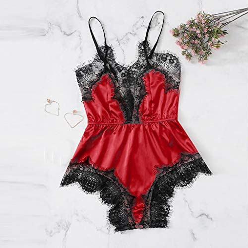 Plus Size Lingerie Nightgown Lace Sleepwear for Women Set Satin Bra Sexy Underpant Siamese Bodysuit Babydoll
