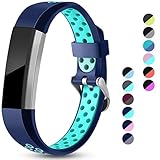 Maledan Replacement Bands Compatible for Fitbit Alta, Fitbit Alta HR and Fitbit Ace, Accessory Sport Bands Air Holes Breathable Strap Wristbands with Stainless Steel Buckle, Blue/Teal, Small