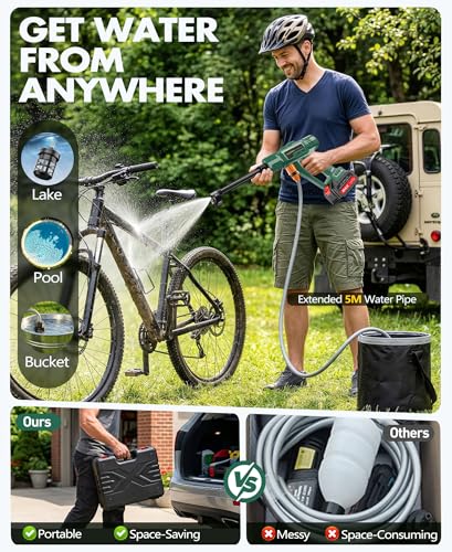 DeeprBetter Cordless Pressure Washer, 600PSI Rechargeable Battery Pressure Washer with 6-in-1 Adjustable Nozzle, 3 Adjustable Speeds Cordless High Pressure Gun - Green