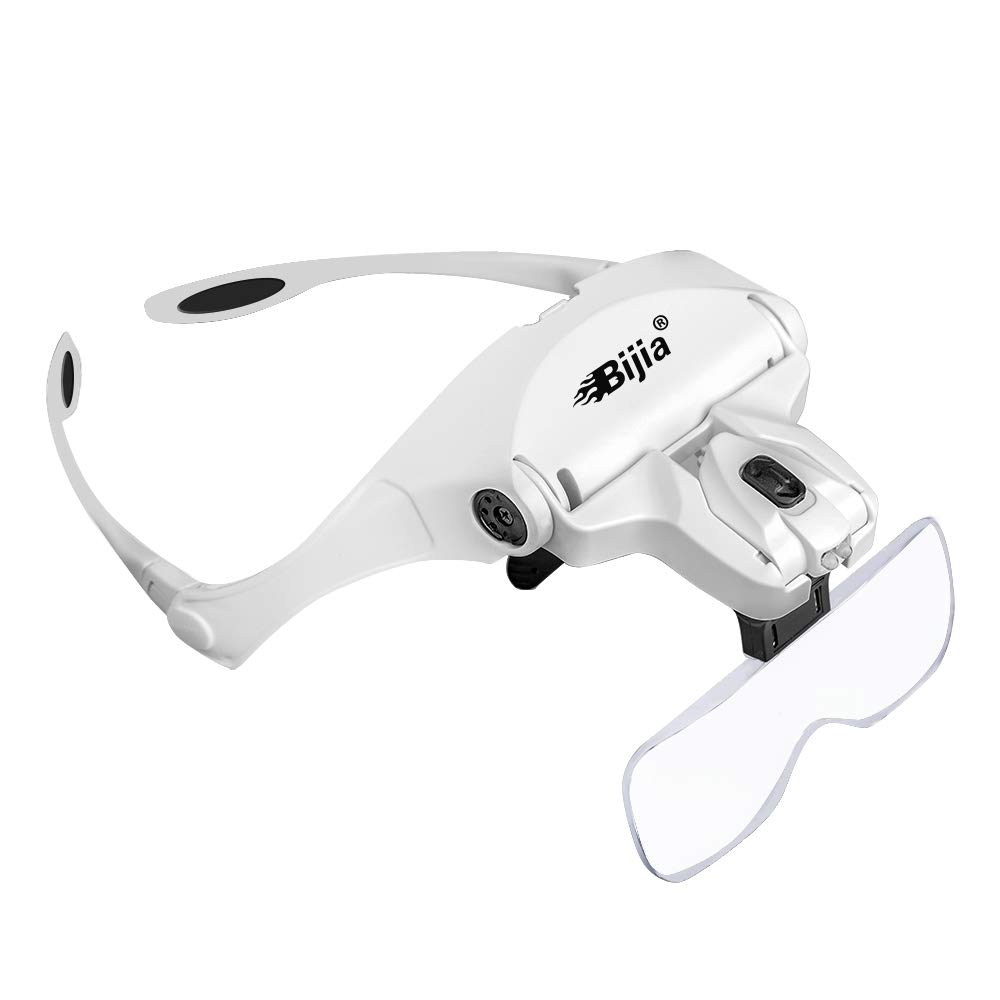 BIJIA Upgraded Version Headband Interchangeable(1.0X, 1.5X, 2.0X, 2.5X, 3.5X) Magnifying Glass with LED Lights for for Close Work, Jewelry Loupe, Watch Repair,Eyelash Extensions