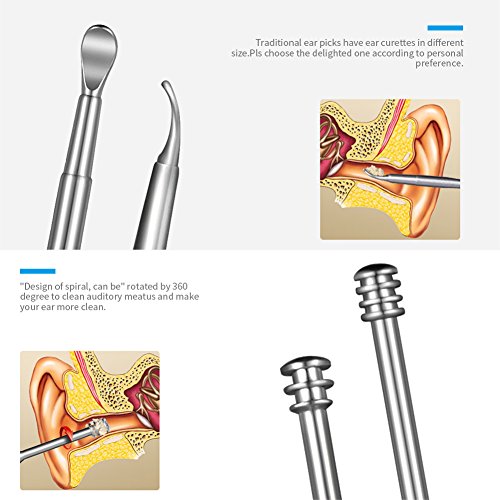 Earwax Pick Removal Tool 11 Pcs , HOOFUN Stainless Steel Ear Curette Kit Led Light Hygiene Care Sets With Storage Box