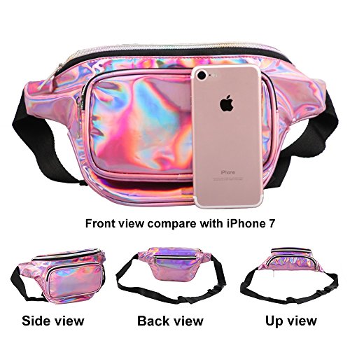 MUM'S MEMORY Metallic Hologram Fanny Pack – Outdoor Sport Waist Pack for Running, Hiking, Traveling for Women and Men (Pink) - Thumbnail 2