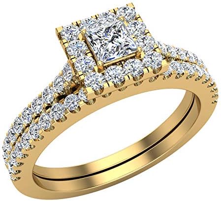 プリンセスカット スクエアヘイローダイヤモンド 結婚指輪セット 0 70カラット 14k ゴールド Terradituttifilmfestival Org