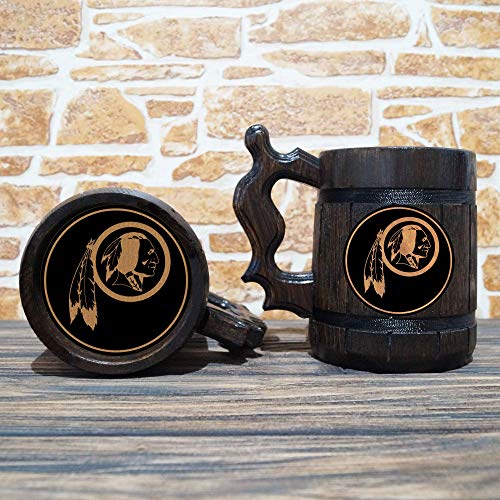 Washington Redskins Beer Mug, American Football Wooden Beer Stein, Sport Gift, Personalized Beer Stein, Washington Redskins Tankard, Custom Gift for Men, Gift for Him - Thumbnail 2
