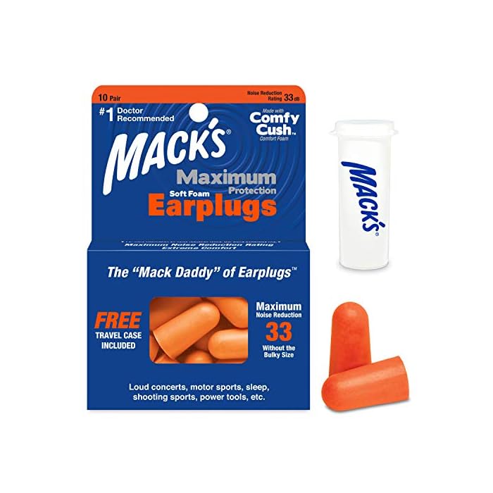 Mack’s Maximum Protection Soft Foam Earplugs – 10 Pair, 33 dB Highest NRR – Comfortable Ear Plugs for Sleeping, Snoring…