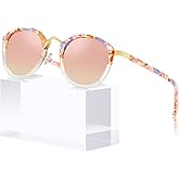 CARFIA Acetate Metal Bridge Sunglasses for Women Polarized UV Protection, Retro Fashion Ladies Sunnies Round Shades Eyewears