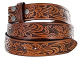 Western Embossed Tooled Brown Leather Belt Strap w/ Snaps for Interchangeable Buckles