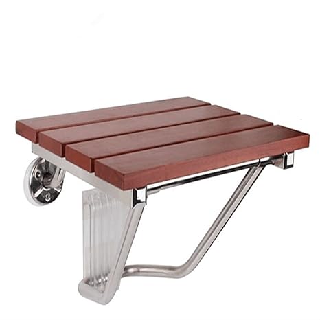 ZHDC® Faltender Duschhocker, Badstuhl Wand-befestigtes Massivholzbrett + Edelstahlklammer Farbenprozeß Komfortable Anti-Rutsc