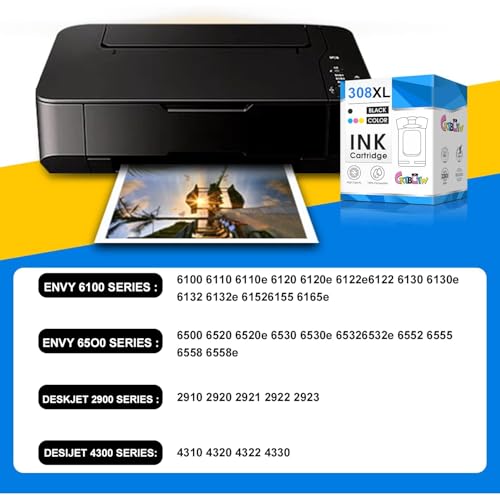 308 308XL Replacement for HP 308 Printer Cartridges XL Compatible with HP Envy 6110e 6120e 6122e 6130 6132e 6532e (1 Black 1 Colour)