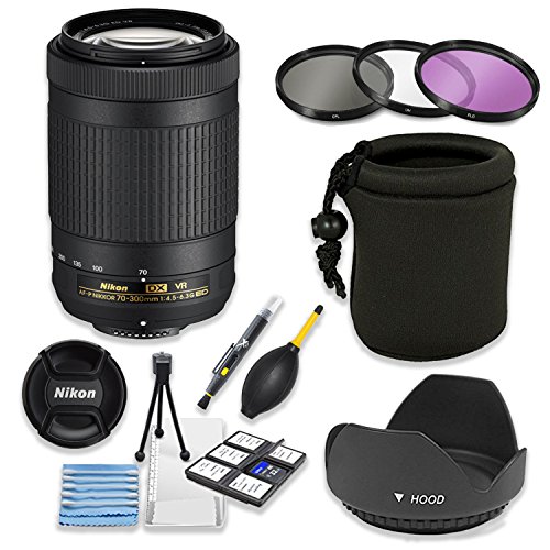 Nikon AF-P DX NIKKOR 70-300mm F/4.5-6.3G ED VR Lens Bundle With Professional HD Filters, Lens Hood, Lens Case, 5 Piece Lens Starter Kit.