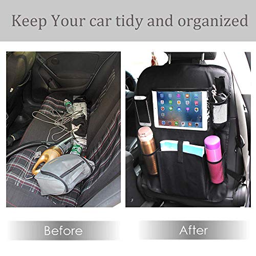 XBRN Car Back Seat Protectors Backseat Car Organizer Kick Mats with 10" Touch Screen Tablet Holder Storage Pockets for Kids Baby Toys Bottle Drinks Travel Accessories 2 Pack Type (A+B)