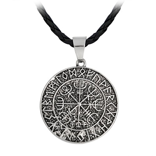 QIHOO Vegvisir Elder Futhark Necklace Rune Charm Talisman Viking Norse Pewter Pendant (Vegvisir)