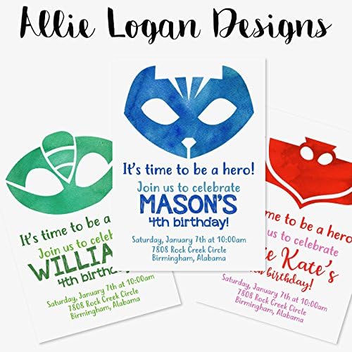 PJ Masks Inspired Watercolor Invitations - Choose Your Favorite!