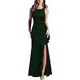 WOOSEA Women's Scoop Neck Sleeveless Split Bodycon Mermaid Evening Cocktail Long Dress