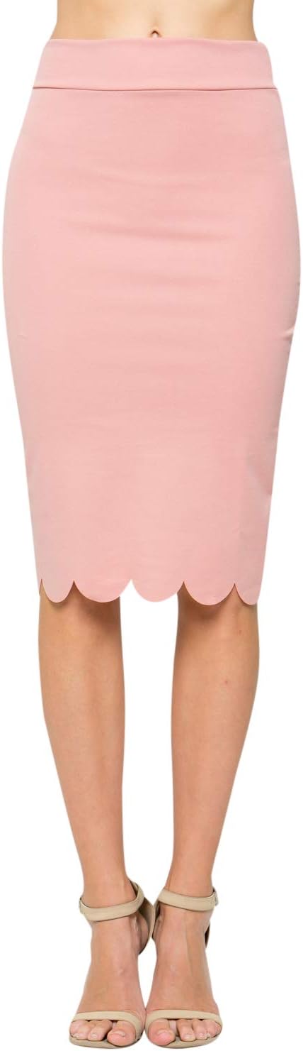 Junky Closet Women's Scallops Knee Length High Waisted Pencil Skirt (Made in USA) (2X, 3635CLAF Dusty Pink)
