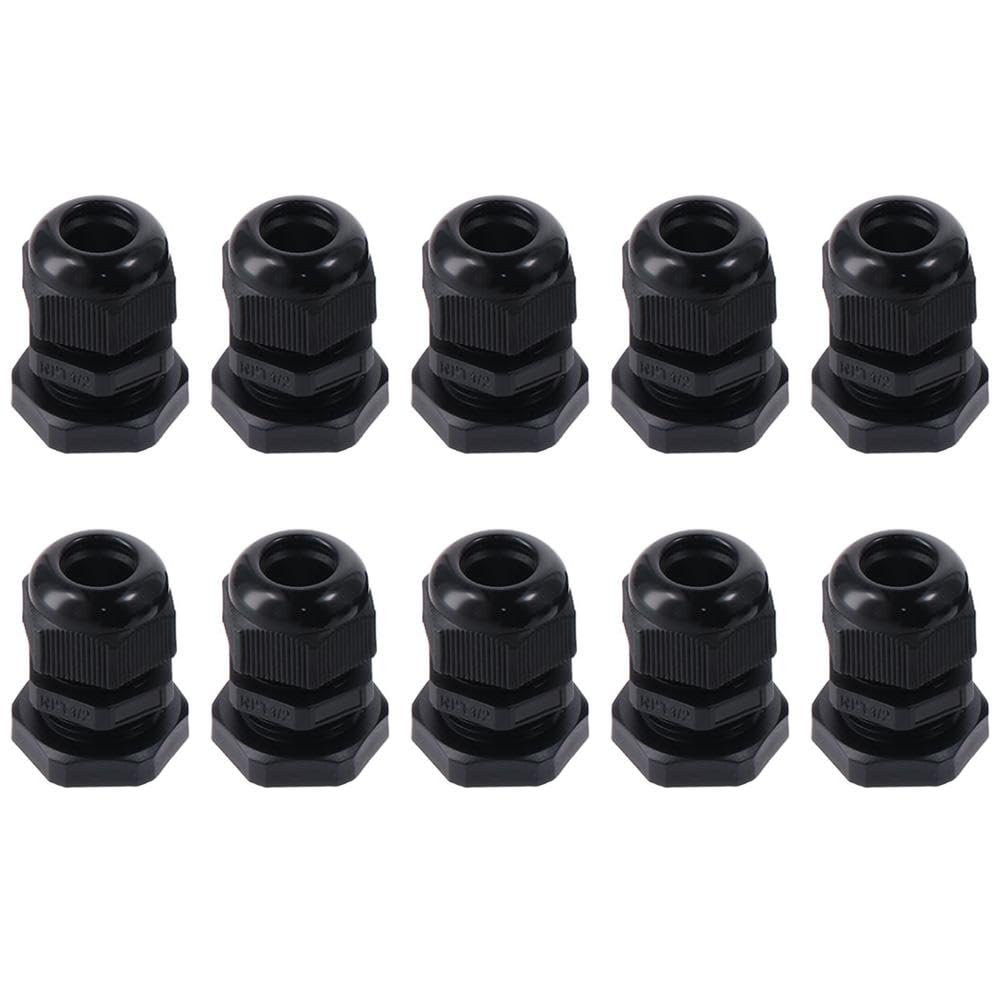Fudeshe Conduit Fittings,Strain Relief Cord Connector 10 Pcs Plastic Black 1/2? NPT Cable Glands Adjustable Nylon Cord Grip