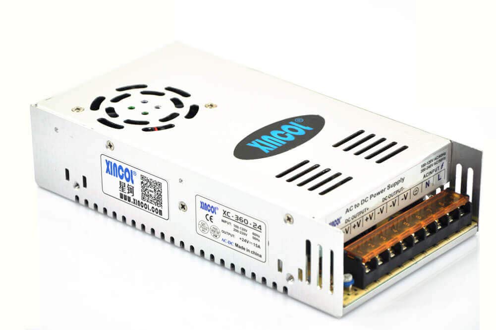 XINCOL AC to DC Converter AC110V/220V to DC24V 15A 360W Switching Power Supply Transformer Regulated for LED Strip Light,CCTV,Camera,Computer Project etc