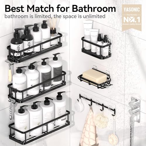 YASONIC Shower Caddy Adhesive, 100% Rustproof Shower Organizer with Soap Holder, Large Capacity Shower Shelves for Inside Shower, No Drilling Bathroom Organizers and Storage for Home Decor 6 Pack
