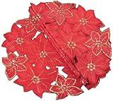 Xia Home Fashions 4-Pack Festive Poinsettia Embroidered Cutwork Round Christmas Doilies, 12-Inch