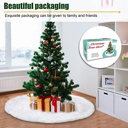 Christmas Tree Skirt, 48 Inch Snowy White Faux Fur Xmas Plush Tree Skirt, Winter Large Christmas Tree Mat, Holiday Party Christmas Tree Decorations