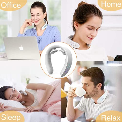 Neck Massager with Heat, Pain Relief, Cordless Intelligent Neck Massager, Portable Deep Tissue Trigger Point Massager, Gifts for Women Men, Home, Outdoor, Office use - White