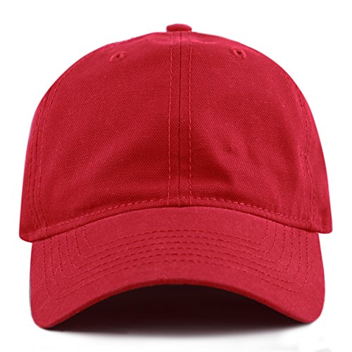 THE HAT DEPOT 100% Cotton Canvas 6-Panel Low-Profile Adjustable Dad Baseball Cap (Red)