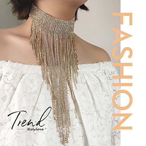 Holylove 2 Colors Tassel Collar Statement Necklace for Women Novelty Fashion Jewelry 1 Set with Gift Box (Gold-23)